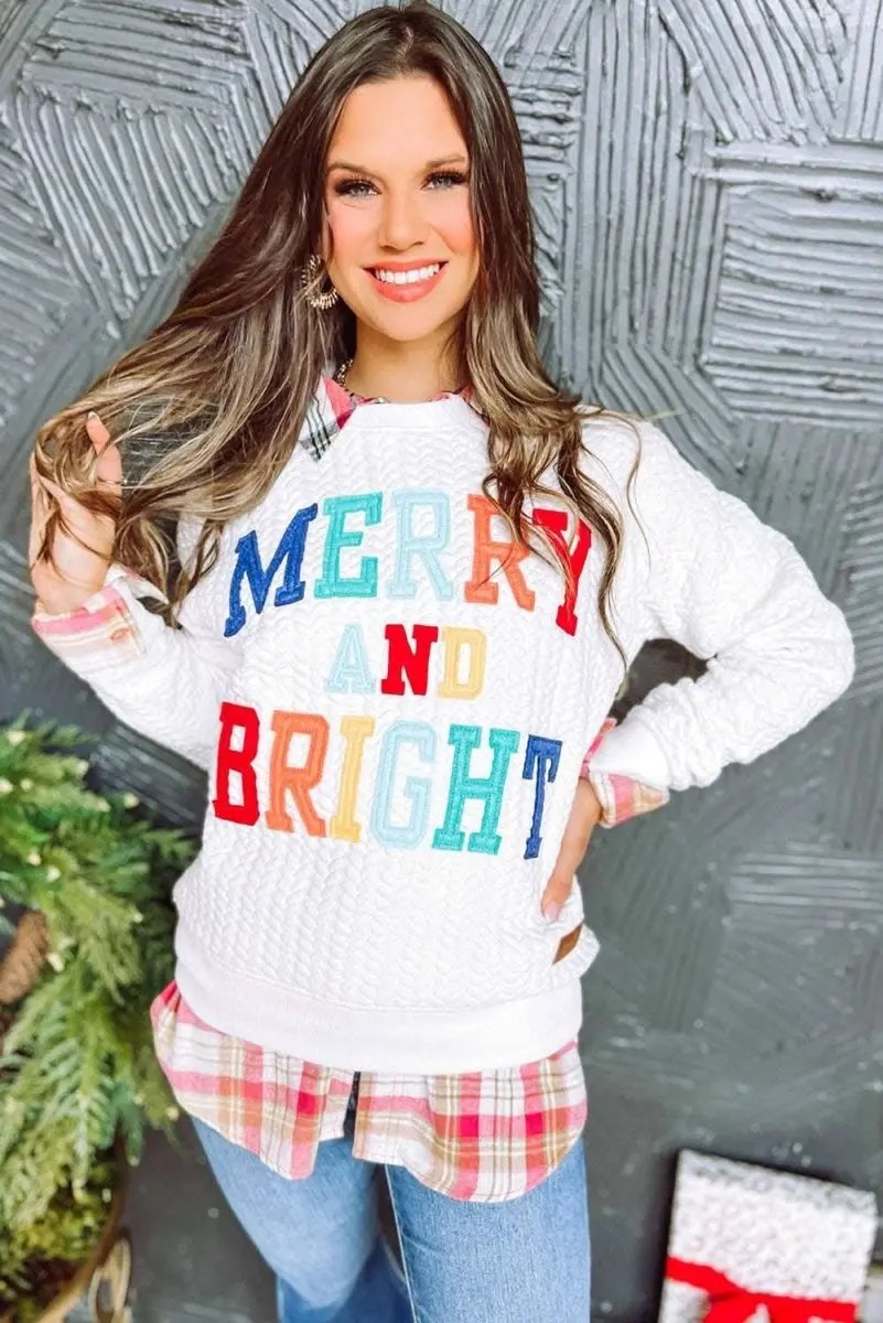 White Merry And Bright Cable Knit Pullover Sweatshirt - Love Salve
